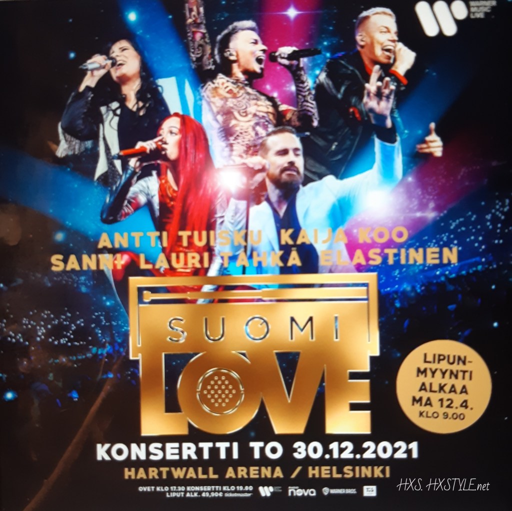 KULTTUURI. MUSIIKKI. YLE TV1 ja AREENA. SuomiLOVE 2021 TV sarja 1 – 5/5. Suomalaiset/Kotimaiset ARTISTIT: Kaija Koo, Antti Tuisku, Lauri Tähkä, Elastinen ja…Sanni, Lisään vielä 5.4. Live Musiikki LOVEBändi.         7. Tuotantokausi. Viihde, Musiikkia ja Katsojien elämäntarinat.  29.3.2021. SUOSITTU 128…98 Tykkäystä. Suositut kuvat&News… Lisäys 4 – 5.4. …Uutisia Tulossa/Radio NOVA, SuomiLOVE Konsertti 30.12.2021 Hartwal Areena… Lifestyle/Elämäntapablogi HXS.&nbsp;HXSTYLE.net