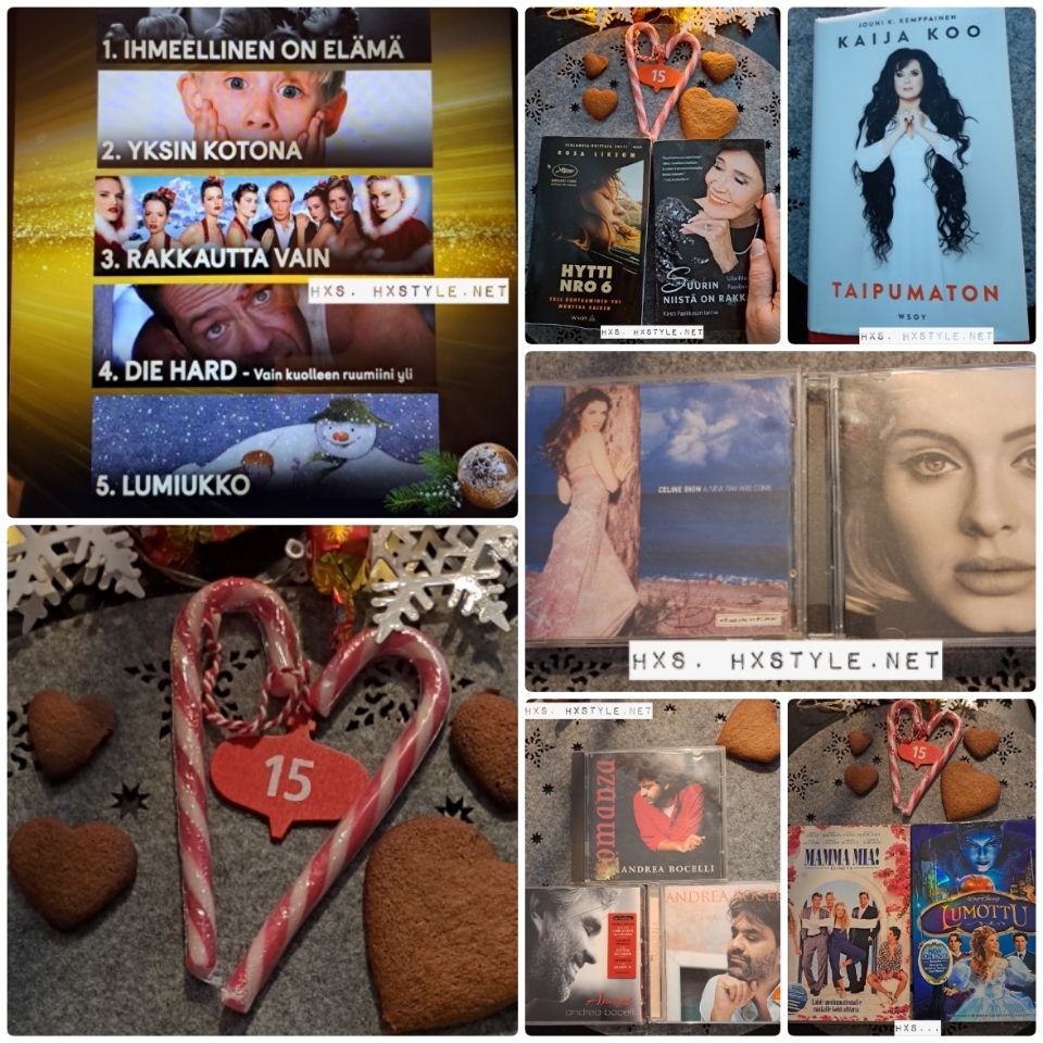 CHRISTMAS/JOULU CULTURE/KULTTUURI. Classics&News…TV, Elokuvat Musiikki ja Kirjat…. DISNEY&MUUMIT, JOULUJOHJELMAT… Trailers. SUOSITTU….75 Tykkäystä… PIPARIKALENTERI 15. Joulukuuta 2022… LIFESTYLEBLOG HXS. HXSTYLE.net Heini