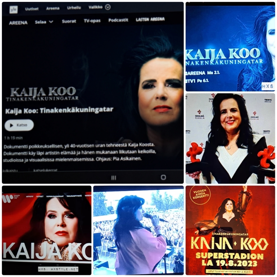 KULTTUURI. Suomalainen siis Kotimainen MUSIIKKI/MUSIC.         YLE TV1 ja Areena. Uusi KAIJA KOO: Tinakenkäkuningatar Dokumentti. Suomessa Arvostettu ja Palkittu Artisti, Laulaja-Lauluntekijä….            14 Albumia, Singlet/Hitit, Musiikki videoita, Kirja ja minun Cd kokoelma. SUOSITTU 86… 37+48 Tykkäystä. 6.1.2023. LIFESTYLEBLOG HXS. HXSTYLE.net&nbsp;Heini