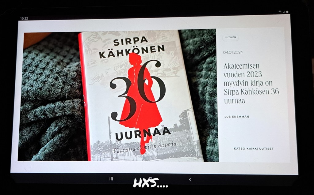 KULTTUURI. KIRJALLISUUS, KIRJAT/BOOKS. Uutuudet/NEWS, TOP10 Listat…. KIRJAKAUPAT&KIRJASTO OODI.  Seuraan Kirjamaailman Uutisia/News. FINLANDIA Voittajat 2023 ja UUSIA 2024 Ehdokkaita…. Omat Suosikit. Kirjoitan KIRJA ARVOSTELUJA mm. Perinteinen Kirja on Oma Suosikki ja LAHJA IDEA&VINKKI… SUOSITTELEN LUKEMISTA Kaikille Yksin, Yhdessä. SUOSITTU 87…17+70 Likes. KIITOS… 20.11.2024. LIFESTYLDBLOG HXSTYLE.net&nbsp;Heini.