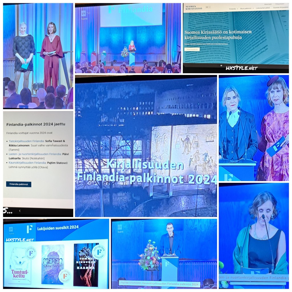 KULTTUURI. KIRJALLISUUS. KIRJAT. YLE TV1 FINLANDIA VOITTAJAT 2024: 3 Kirjallisuuden lajia Palkittiin LIVE/SUORA, Puheita ja Haastatteluja. Lukijoiden SUOSIKIT 3. SUOMENKIRJALLISUUSSÄÄTIÖ, Kirjakaupat ja Kirjasto. AJANKOHTAISTA…Uutuudet, Ideat&Vinkit. SUOSITTELEN LUKEMISTA Kaikille… Luen ja Seuraan UUTISIA/NEWS Daily. FAVOURITE ….20+39 Tykkäystä. CHRISTMAS Coming Now 1 – 2. Joulukuuta/December 2024. LIFESTYLEBLOG HXSTYLE.net Heini