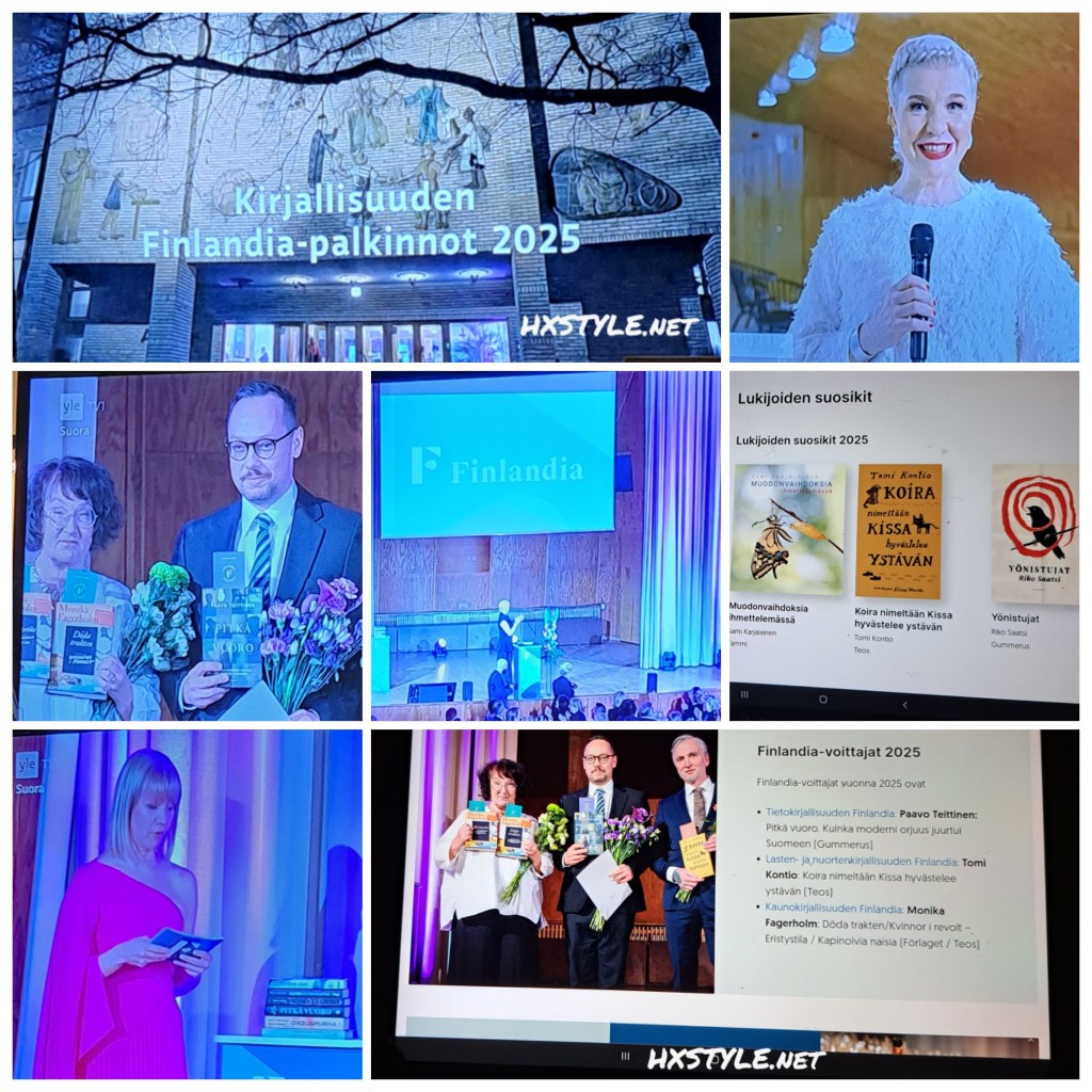 KULTTUURI. KIRJALLISUUS. KIRJAT. YLE TV1. FINLANDIA VOITTAJAT 2025: 3 Kirjallisuudenlajia Palkittiin LIVE/SUORA ja Puheita. Lukijoiden SUOSIKIT TOP3. SUOMEN KIRJASÄÄTIÖ, Kirjakaupat ja Kirjasto. AJANKOHTAISTA… Uutuudet, Ideat&Vinkit. SUOSITTELEN LUKEMISTA KAIKILLE…Olen KULTTUURIN YSTÄVÄ.  NEWS… SUOSITTU 90… 32+58…46 Tykkäystä.                            30.11. – 1.12.2025. LIFESTYLEBLOG HXSTYLE.net Heini